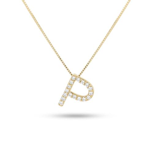 Dije Letra P De Oro 14K Con Diamantes SURAJ-724-DAP