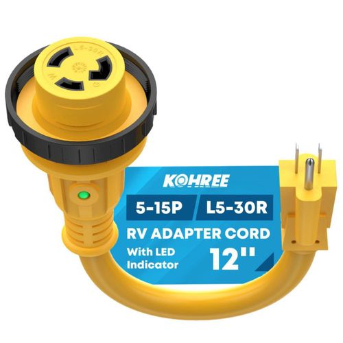 Adaptador RV Kohree de 30 A macho a 15 A hembra de 110 V con LED