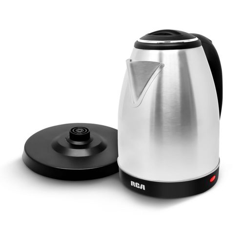 RCA Tetera Eléctrica RC-180GB01 de Acero Inoxidable, Capacidad de 1.8 L, Luz LED, Base Giratoria, Apagado Automático y Protección Contra Ebullición