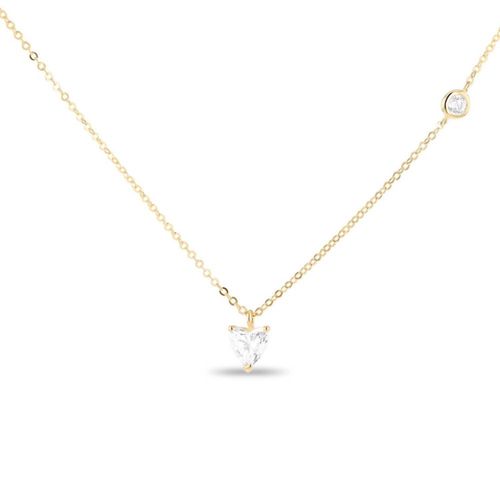 Dije De Corazon Oro Amarillo Con Cadena 10K Con Zirconias