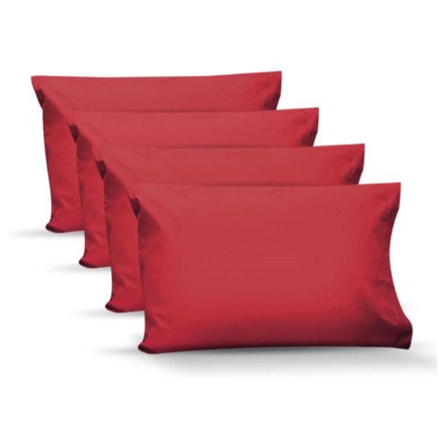 4 Fundas de Almohada Algodón Percal 200 Estándar Rojo