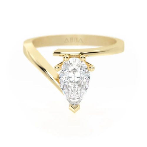 Anillo de Compromiso Gota piedra Moissanita 10K Oro Amarillo Abba Joyas