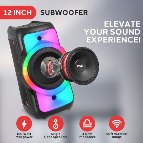 Bocina Bluetooth para fiestas Pyle de 160 W con TWS, graves y agudos