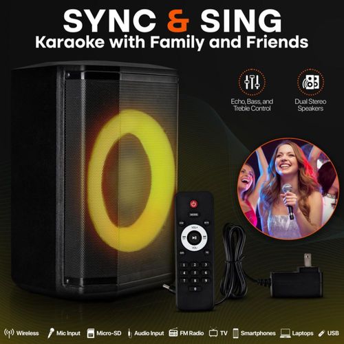 Bocina Bluetooth Pyle, Bocina portátil de 8 pulgadas y 120 W con micrófono TWS