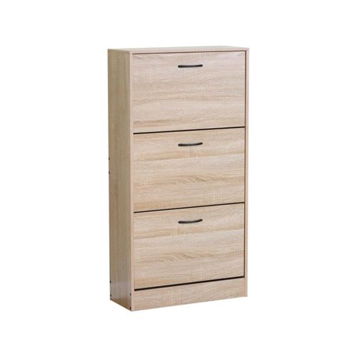 Ilios Innova | Zapatera Minimalista de 3 Compartimientos para 18 Pares, Mueble Organizador de Calzado Compacto MDF color Roble para Recámara y Pasillo