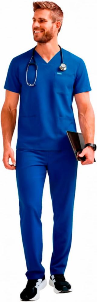 Bluelander Pijama Quirúrgica Hombre, Uniforme Médico Corte Recto Stretch, Cuello en V y Múltiples Bolsillos, Filipina Hombre, (Talla XL, Azul Rey)