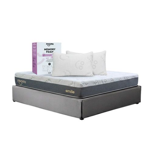 Colchón Smile + Base Gris Queen Size + Almohadas