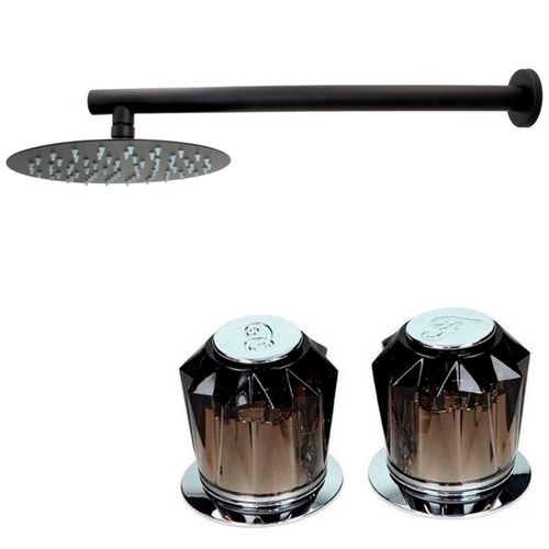 Regadera Redonda de 25cm Negro Brazo Manerales AH00