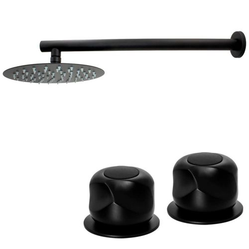 Regadera Redonda de 20cm Negro Brazo Manerales Q3NEG