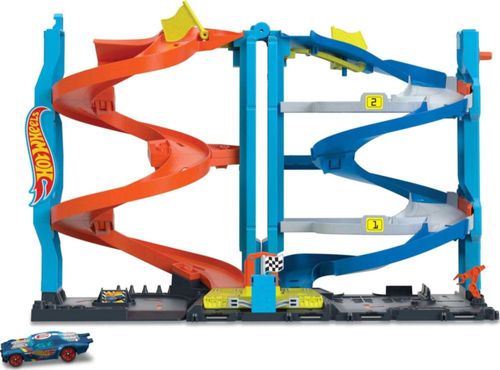 Set de pista de coches de juguete Hot Wheels City Transforming Race Tower