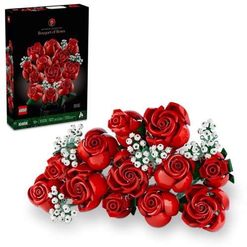 Flores artificiales, iconos LEGO, ramo de rosas 10328