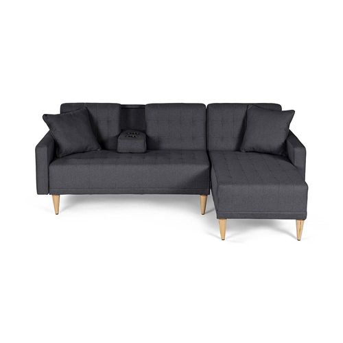 Sala Modular Reversible Makora Kendall Con Memory Foam, Color Gris Oxford, Lino Respaldo Reclinable De 3 posiciones.