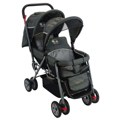 Carriola Doble Para Bebe Y Niño Gemelar Plegable 8 Llantas Gris