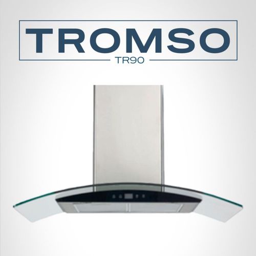 FLINE | Campana de cocina 90 cm | DE PARED | Controles Touch | extractora | cristal curvo y  acero Inoxidable | 3  velocidades | Tromso 90