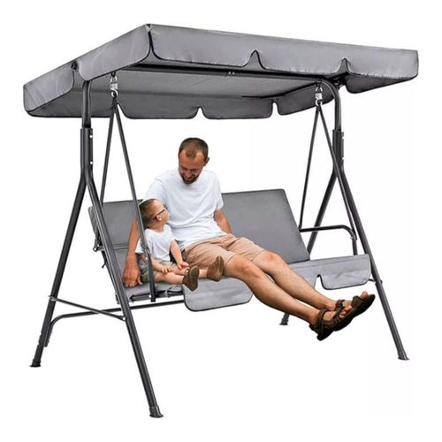 Banca Mecedora Bluelander de 3 Asientos, 240 kg, Toldo Ajustable, Gris