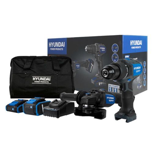 Combo Brushless Taladro De Impacto 1/2″ Y Esmeriladora Angular Hyundai 20v Li-Ion C/Accesorios – S02-FTB