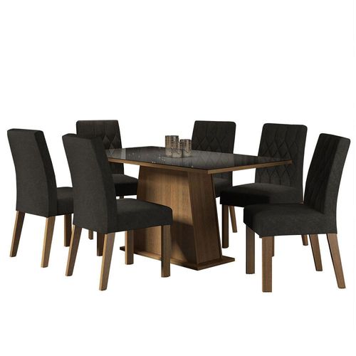 Conjunto de Comedor Mesa de Vidrio + 6 Sillas Marrón/Negro/Oxford  Madesa