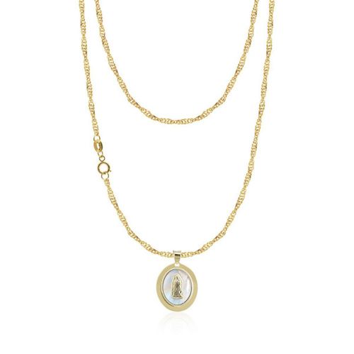Cadena con medalla Virgen Guadalupe madre perla 10k Oro Abba Joyas