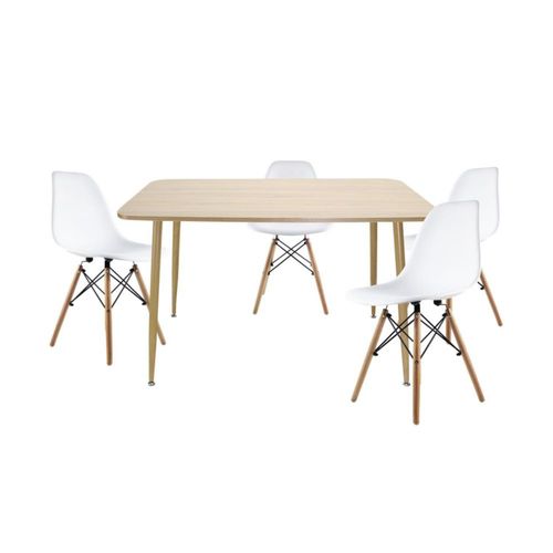 Comedor Rectangular 120x70 cm Roble con 4 Sillas Oslo Blancas Estiilo Contemporaneo