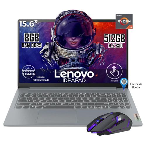 Laptop Lenovo Ideapad Slim 3 touch Ryzen 5-7520u 512GB SSD 8GB RAM con Mouse