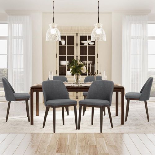 Sillas de comedor COLAMY 6 unidades tapizadas en madera color gris claro