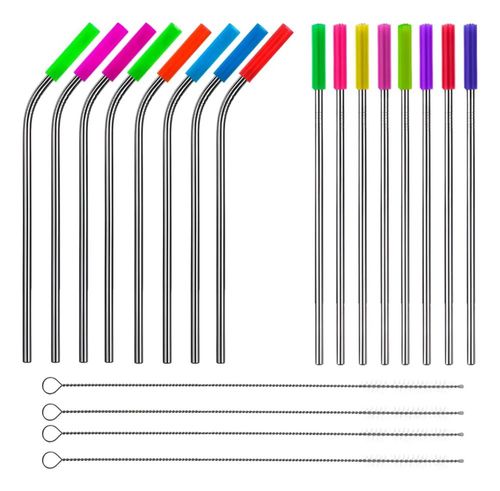 Ilios Innova | Set Popotes Acero Inoxidable con Silicona y Cepillos 36 Piezas