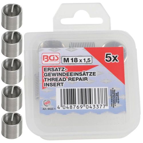 JUEGO INSERTOS DE ROSCA | M18 X 1,5 MM | 5 PZS | BGS 9433-1