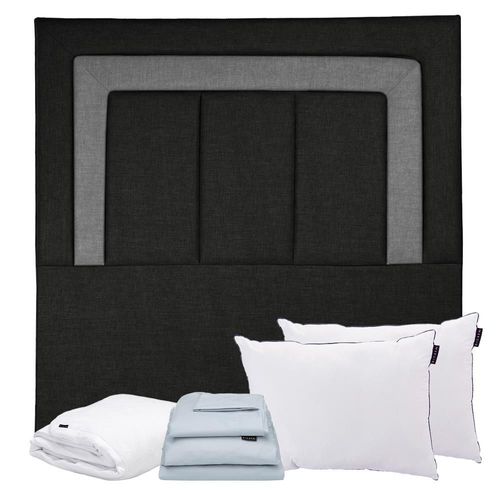 Cabecera King Size Dicasa Bora Negro+ Almohada One 2+ Protector Cloud+ Sabanas Softy CDZ