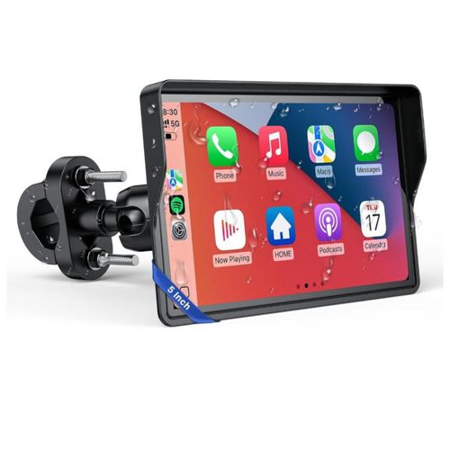 WonVon Sistema de Navegación GPS para Motocicleta Carplay de 5 Pulgadas con Apple Carplay y Android Auto, Bluetooth Dual, Navegación GPS