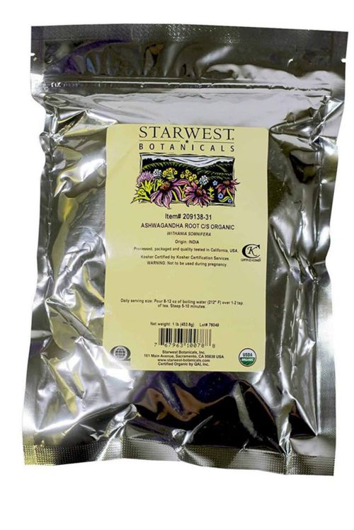 Raíz de ashwagandha orgánica cortada y tamizada 454 g - Starwest