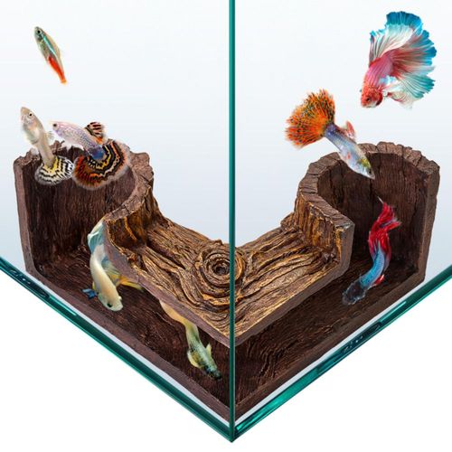 Cueva para acuario FISHNOSH 13x7x5 cm con aspecto de madera libre de BPA
