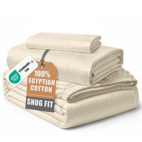Juego de sábanas para cama individual LANE LINEN 100% algodón egipcio marfil