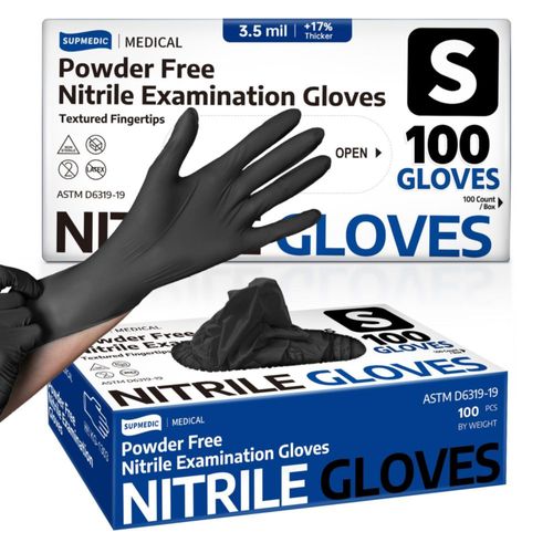 Guantes desechables de nitrilo Supmedic negros talla pequeña 100 piezas