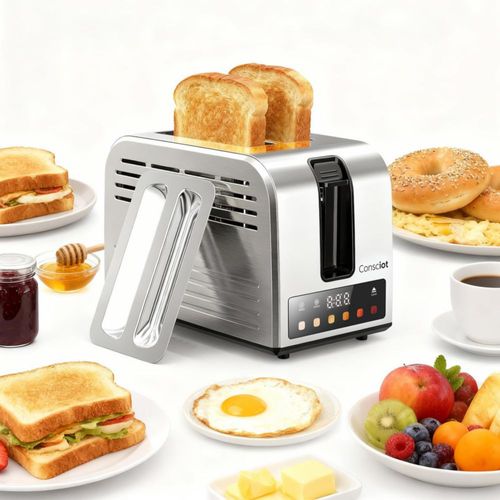 Tostadora de 2 rebanadas Consciot con pantalla táctil inteligente 925 W acero inoxidable