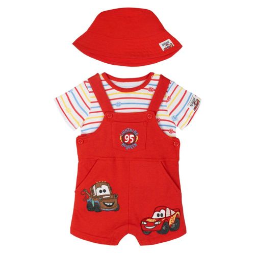 Set Disney Cars de 3 piezas para bebé niño shortall con tirantes talla 12 meses