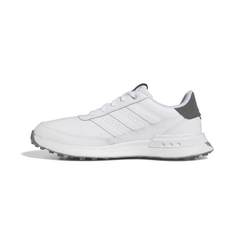 Zapatos de golf adidas S2G sin clavos de cuero blanco y carbón