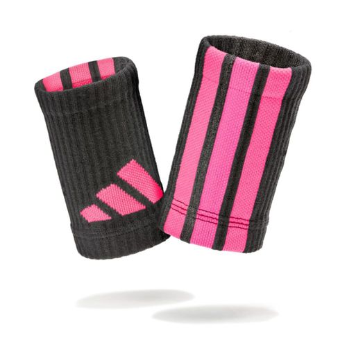 Par de muñequeras adidas negras y rosas con compresión y acolchado