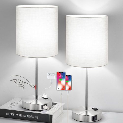 Juego de lámparas de mesa Lamp Lynnoland Touch Grey con puertos USB y toma de corriente alterna
