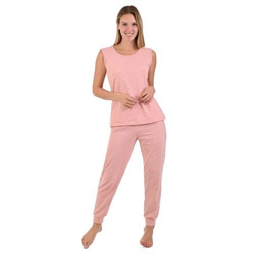Pijama match pantalón y playera rosa de corazoncitos playera sin mangas