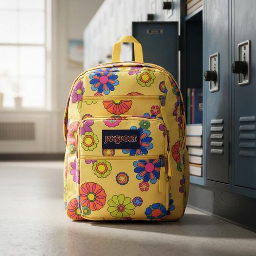 Mochila jansport big student amarillo flores escolar casual amarillo