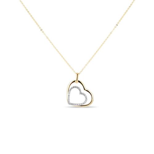 Dije De Corazon Oro Amarillo Y Blanco Con Cadena 10K Con Zirconias
