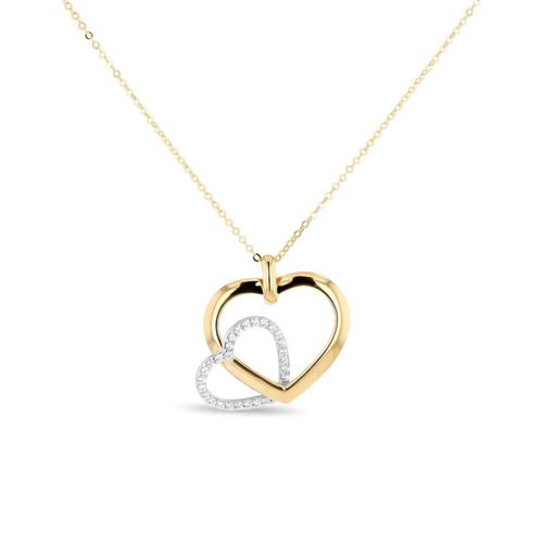 Dije De Corazon Oro Amarillo Y Blanco Con Cadena 10K Con Zirconias