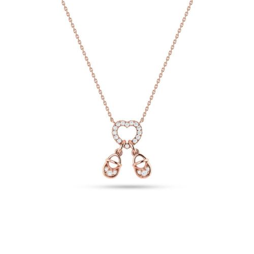 Gargantilla De Corazon Con Zapatitos De Oro Rosa 46Cm 14K Con 9Pts De Diamante
