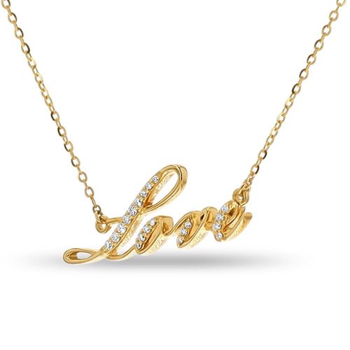 Gargantilla (Love) De Oro Amarillo 14K Con 8Pts De Diamante 45Cm Aprox