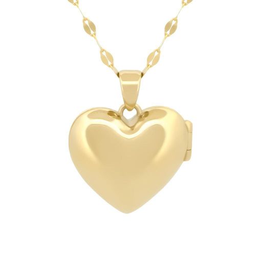Cadena con dije relicario de corazón con mica 1.5 cm 14k