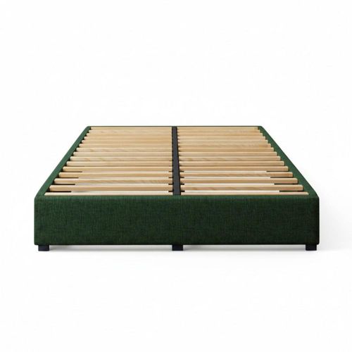 Base de Cama Matrimonial Armable Tapizada Lino Verde Madera