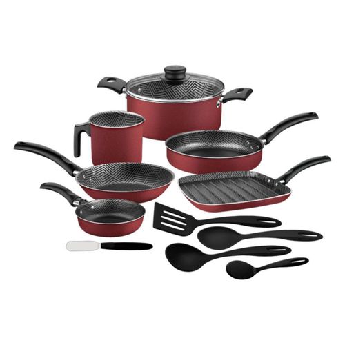 Batería de Cocina Tramontina Ankara en Aluminio con Antiadherente Starflon Max 12 piezas rojo