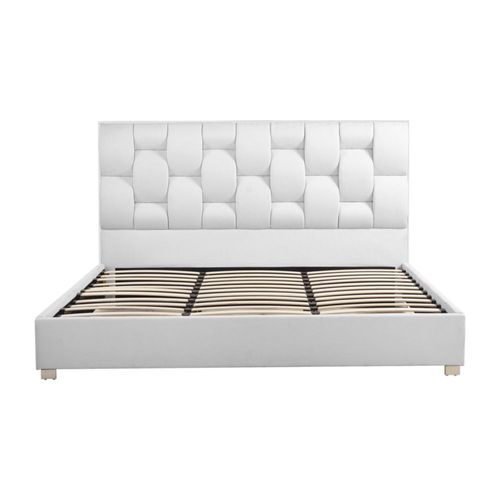 Ilios Innova | Base de Cama Tapizada Blanca con Cabecera Acolchada Diseño Moderno y Estructura Resistente para Recámara