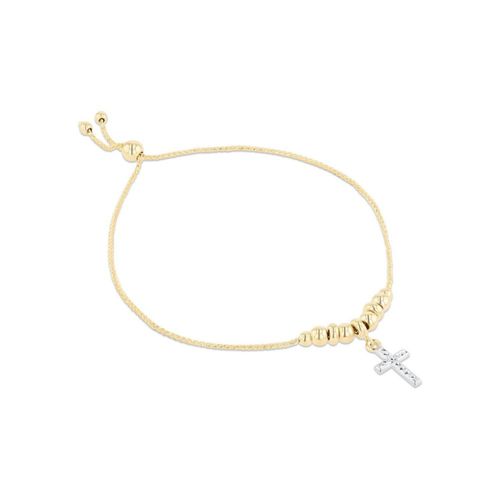 Pulsera De Oro Amarillo Y Blanco 14K Con Cruz (23 Cm Aprox)
