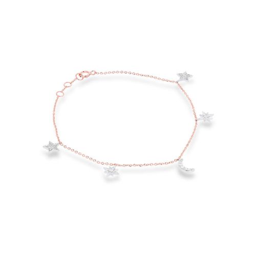 Pulsera De Lunas Y Estrellas De Oro Rosa Y Blanco 14K Con 17Pts De Diamante (17 + 1.5Cm Aprox)